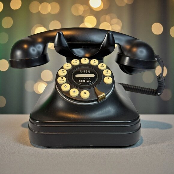 Vintage 1950s Style Retro Black Touch Tone Telephone With Flash & Redial Buttons - Picture 1 of 9